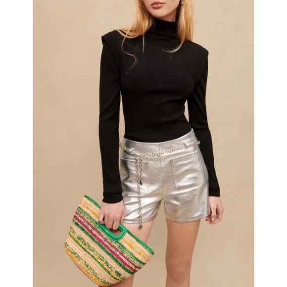 NEW NWT MAJE M Mini Striped Raffia Basket Bag Vert Casino Green - Picture 2 of 10